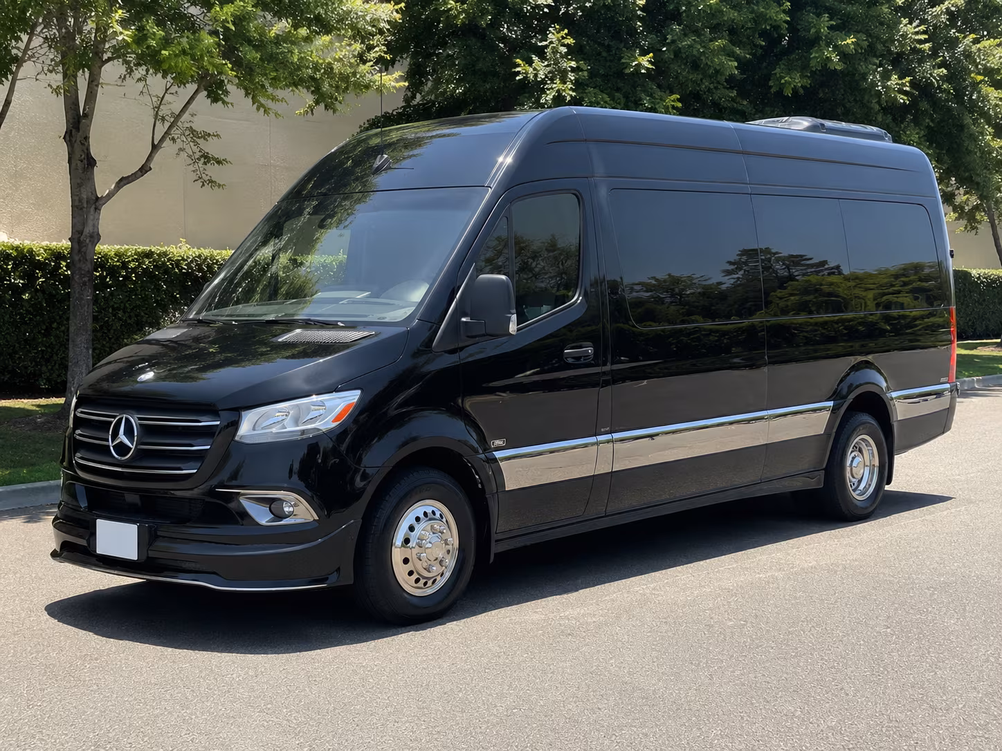 wedding guest shuttle sprinter vans from hotel blocks to ceremony and reception venues in rialto